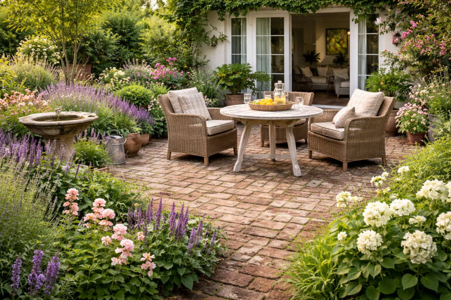 alte Ziegelsteine als Terrassenbelag